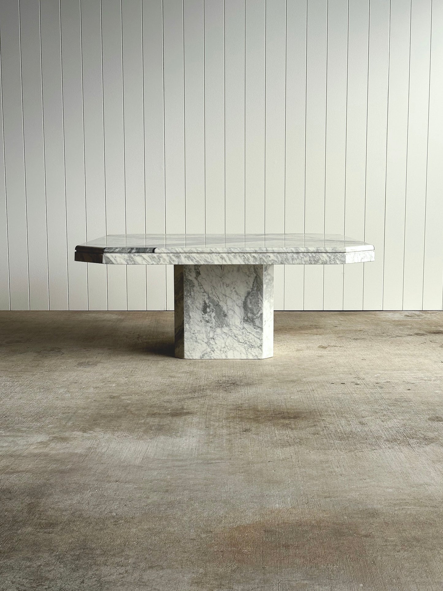 Italian Carrara & Bardiglio Marble Inlay Coffee Table, 1970s