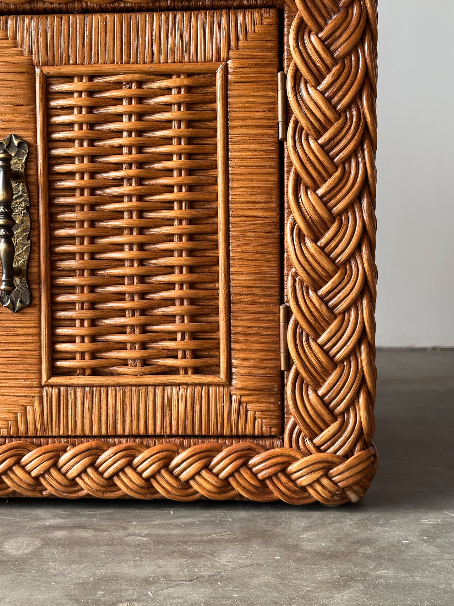 Vintage Woven Wicker Nightstand