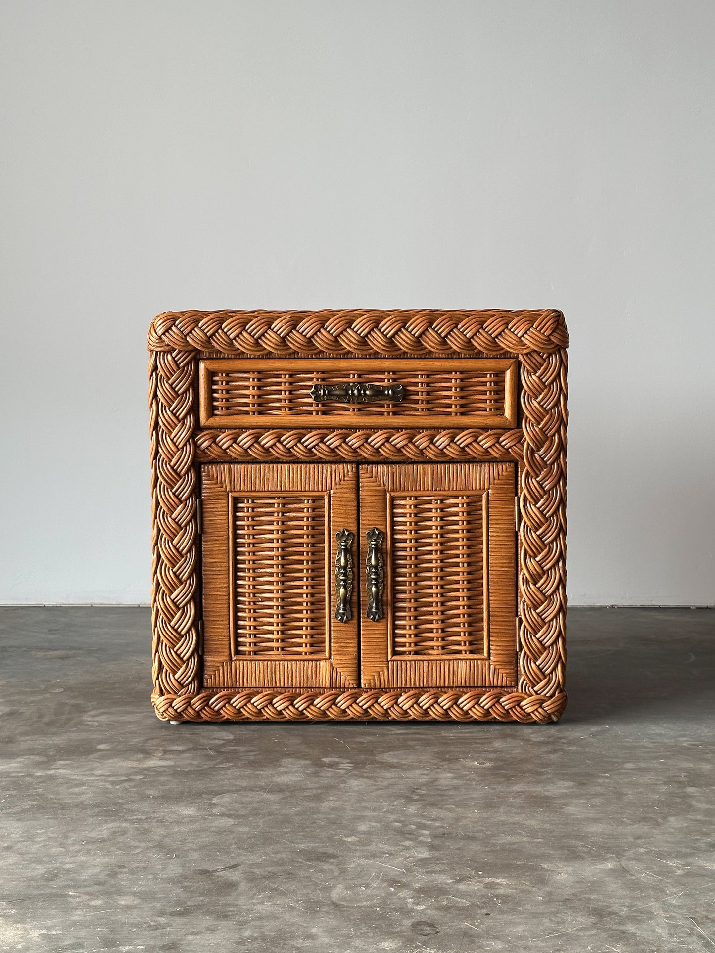 Vintage Woven Wicker Nightstand