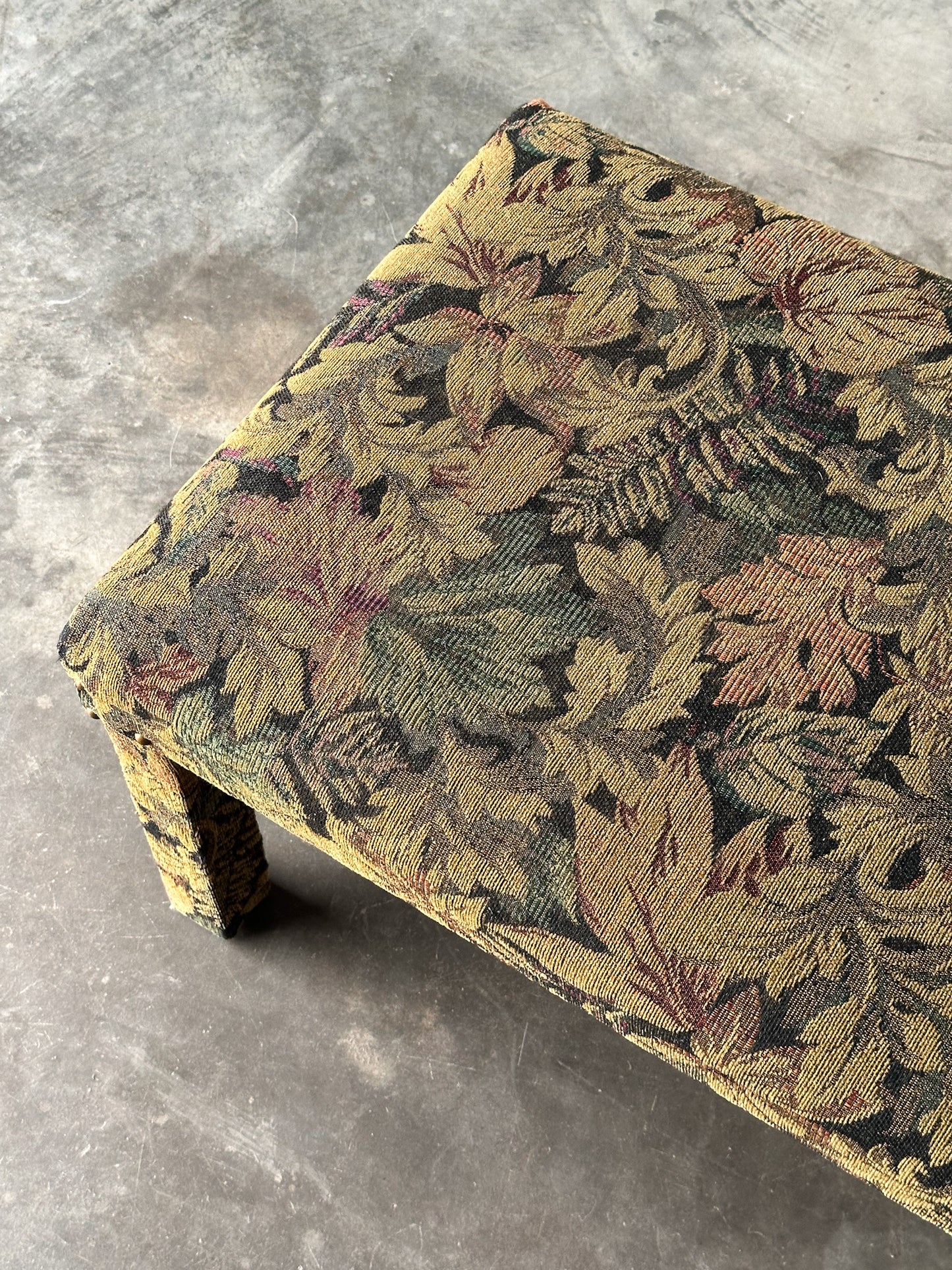 Fully-Upholstered Jacquard Tapestry Parsons Bench, 1980s