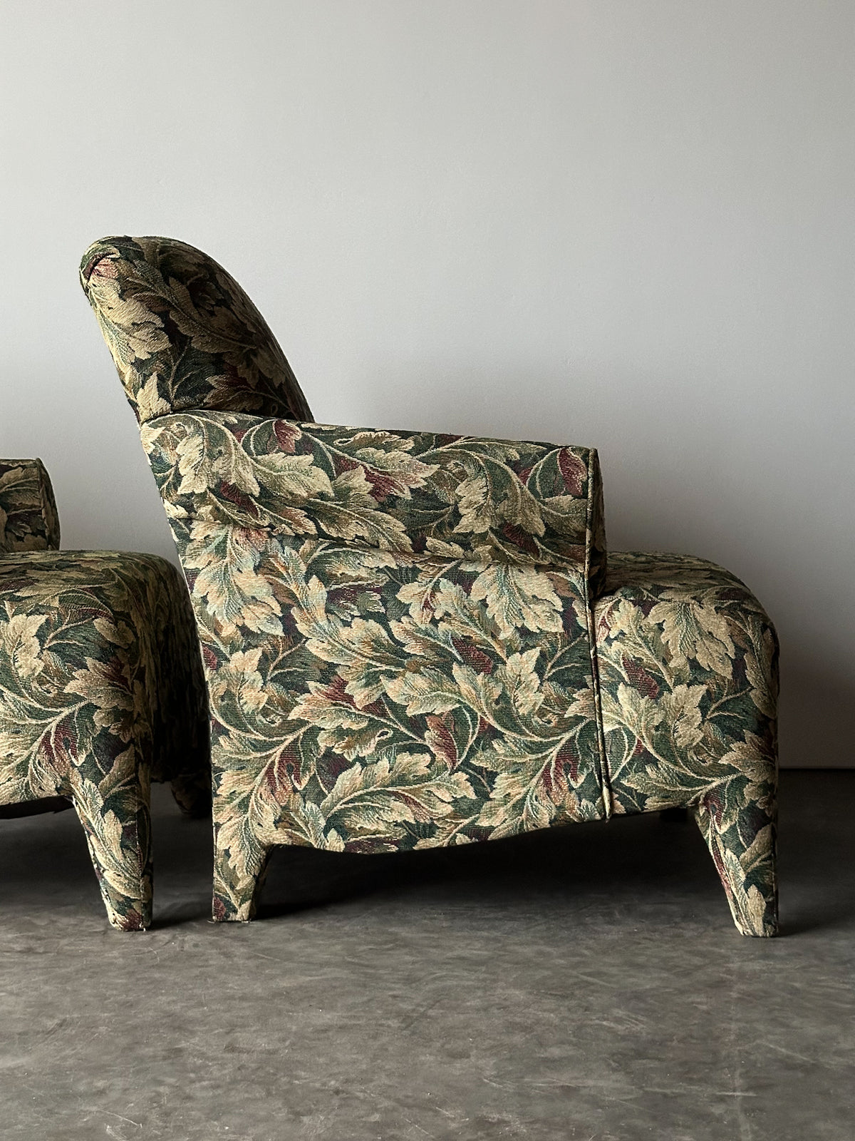 Sage Acanthus Tapestry Club Chairs, John Hutton for Donghia Luciano, 1990s, Pair