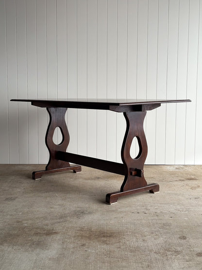 Antique English Country Oak Trestle Dining Table