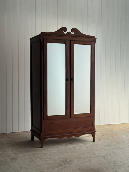 Late 19th Century Antique Mahogany Wardrobe Armoire with Original Mirrors