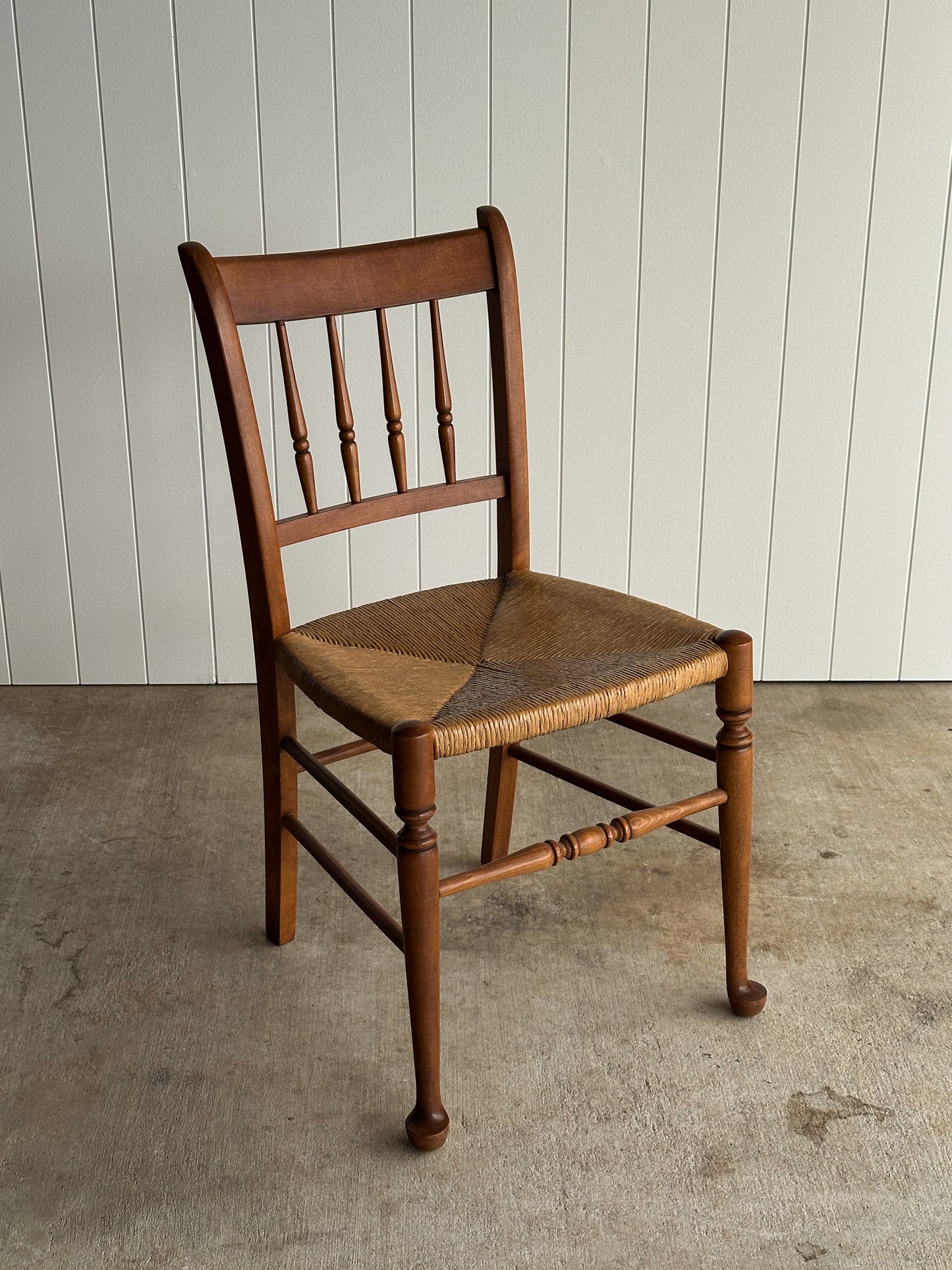 Vintage Maple Dining Chairs With Hand-Woven Rush Seats, Set of Six