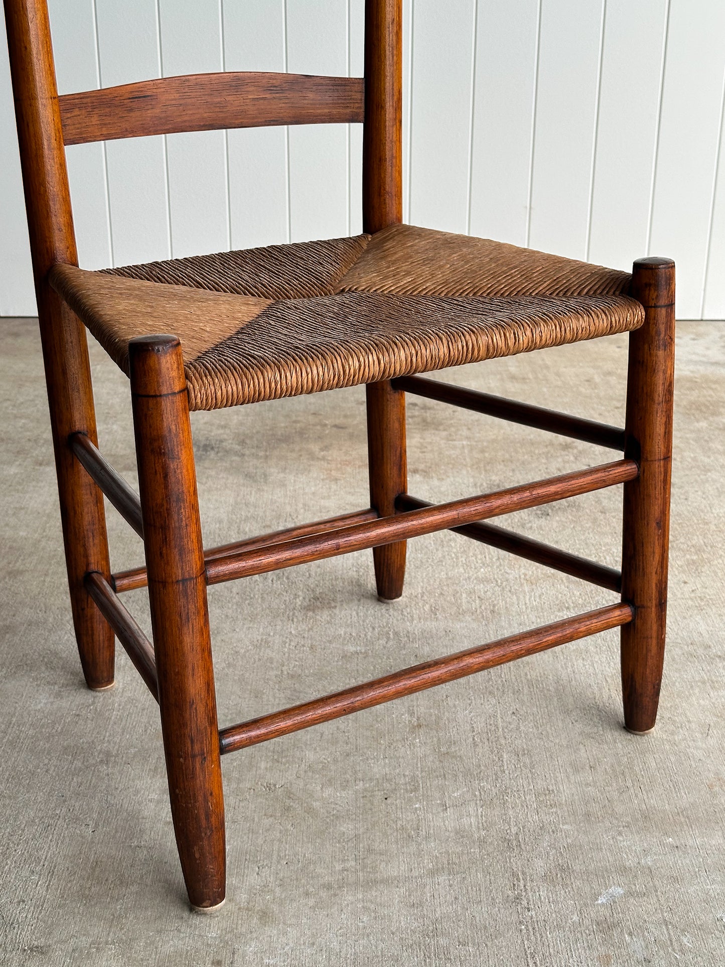 Antique Shaker Ladderback Chair with Hand-Woven Rush Seat, C. 1910