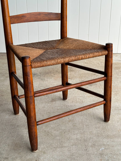 Antique Ladderback Chair with Hand-Woven Rush Seat