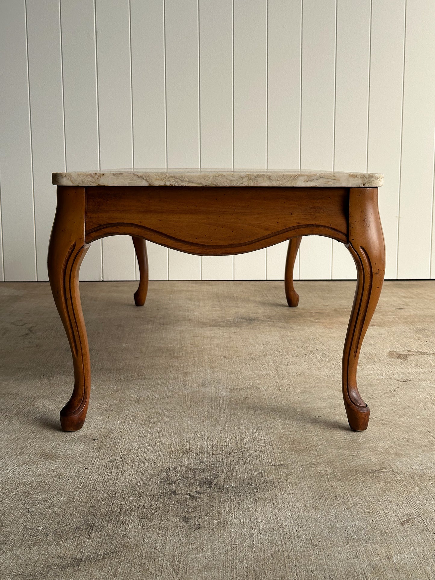 Vintage French Provincial Carved Maple Coffee Table with Marble Top