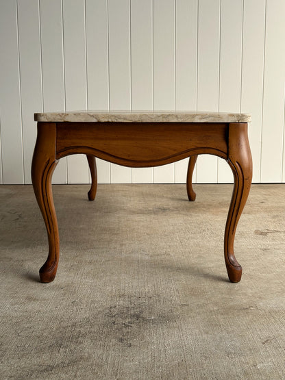 Vintage French Provincial Carved Maple Coffee Table with Marble Top