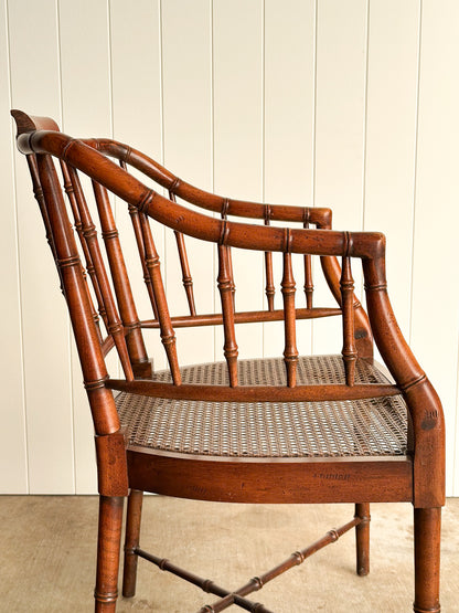 Vintage Wooden Armchair with Cane Seat