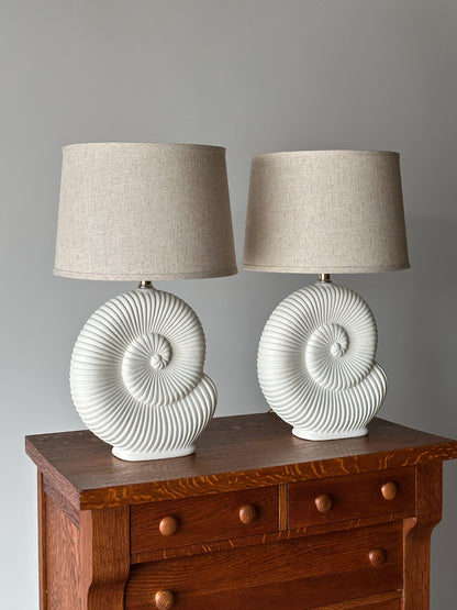 Vintage Plaster Nautilus Table Lamps, Pair