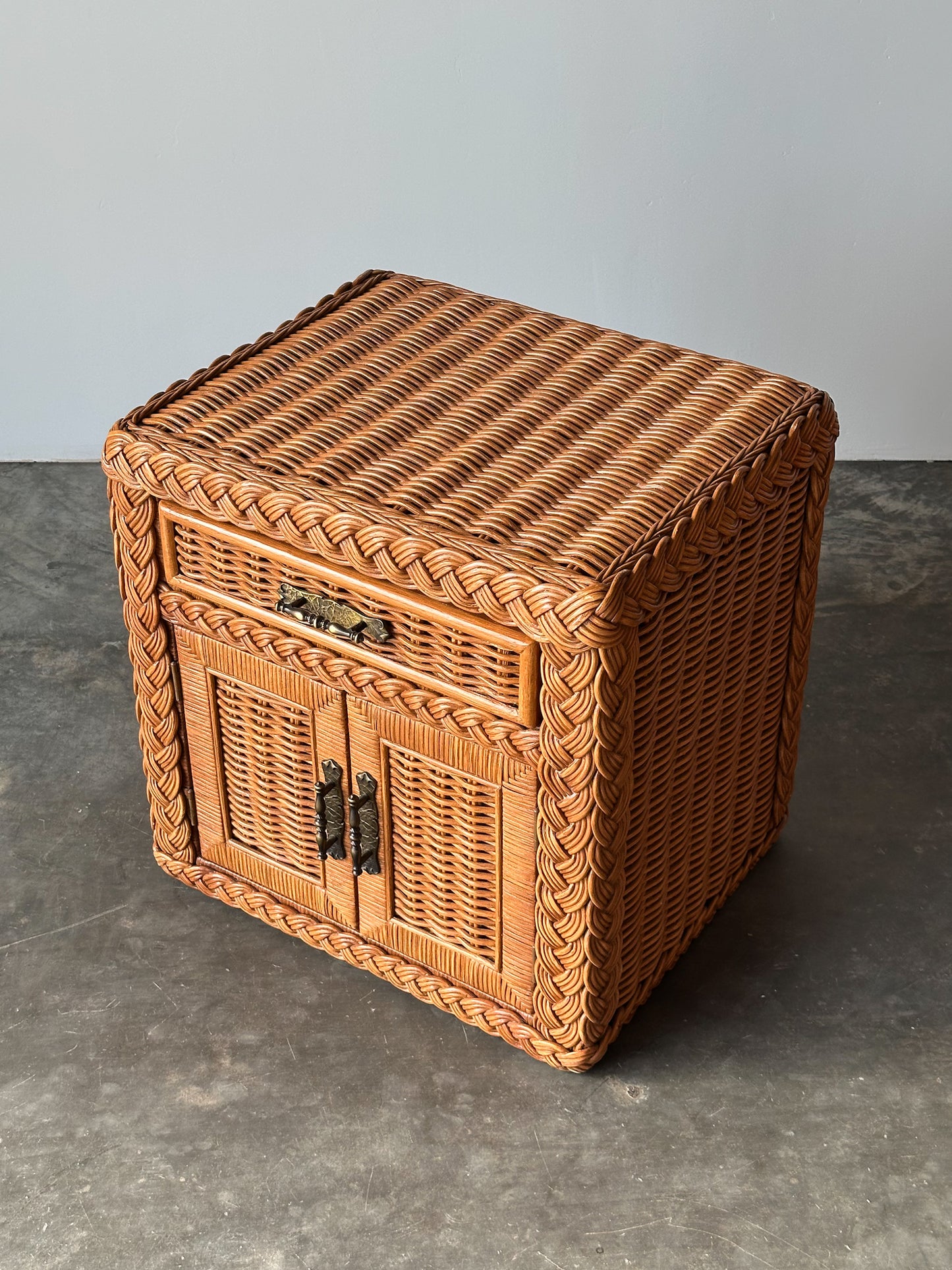 Vintage Woven Wicker Nightstand