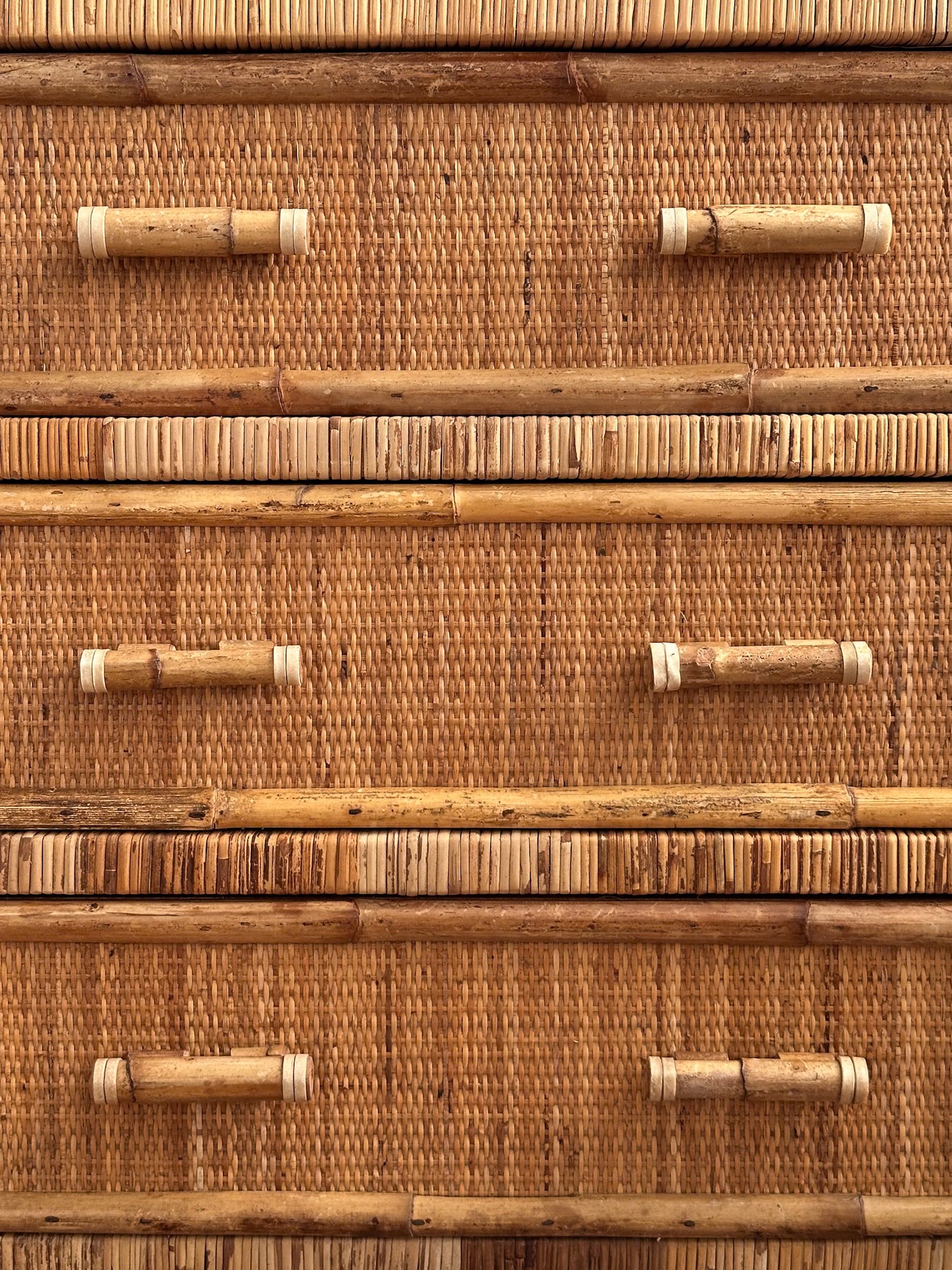 1970s Vintage Woven Rattan Chest of Drawers