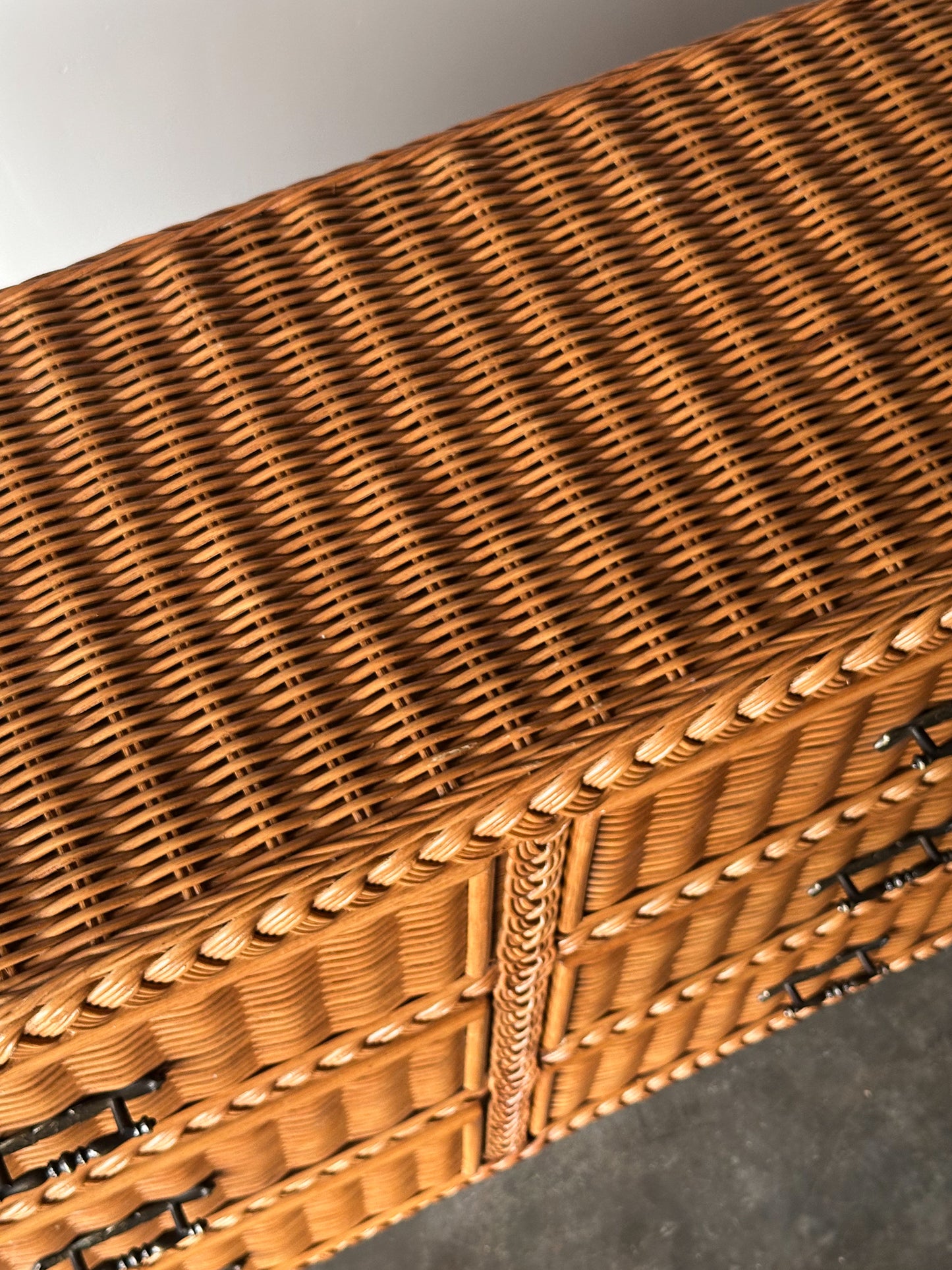 Vintage Woven Wicker Six-Drawer Dresser
