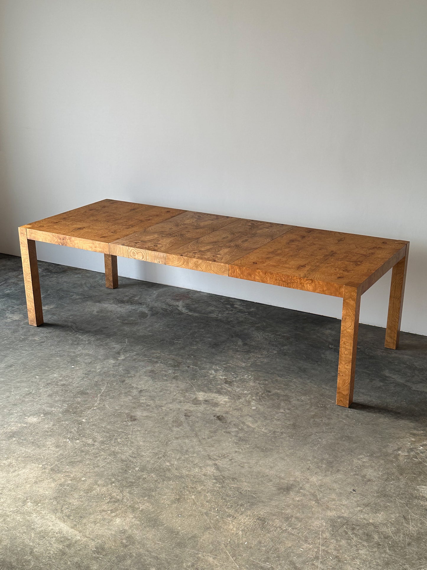 Lane Burl Wood Extendable Parsons Dining Table in the Style of Milo Baughman, 1970s
