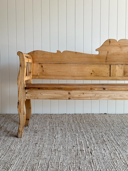Antique Pine Primitive Folk Art Bench with Paneled Back