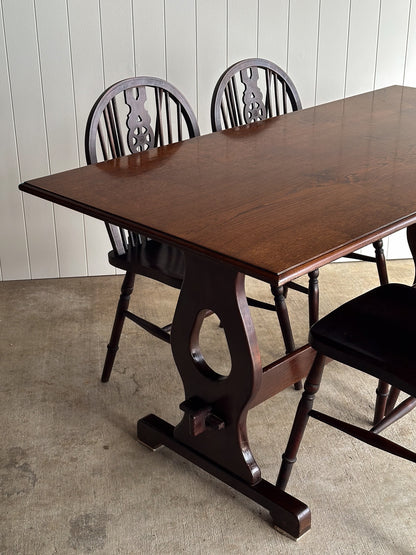Antique English Country Oak Trestle Dining Table