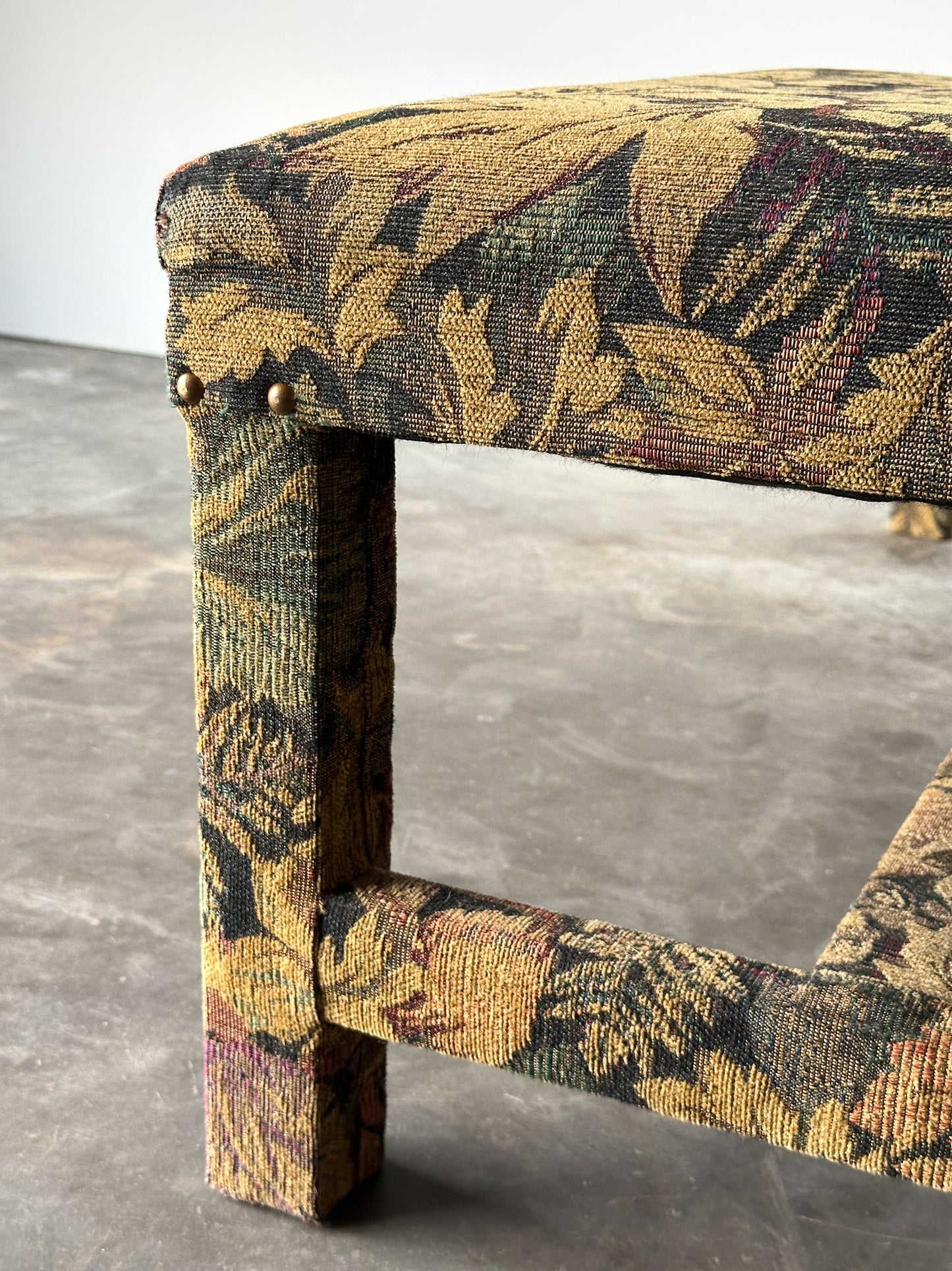 Fully-Upholstered Jacquard Tapestry Parsons Bench, 1980s
