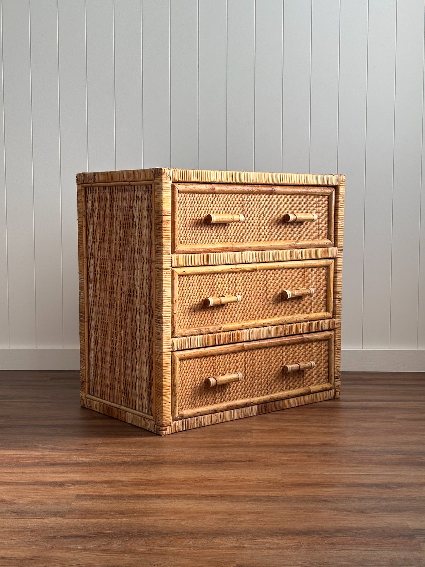1970s Vintage Woven Rattan Chest of Drawers