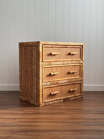 Vintage Woven Rattan Chest of Drawers