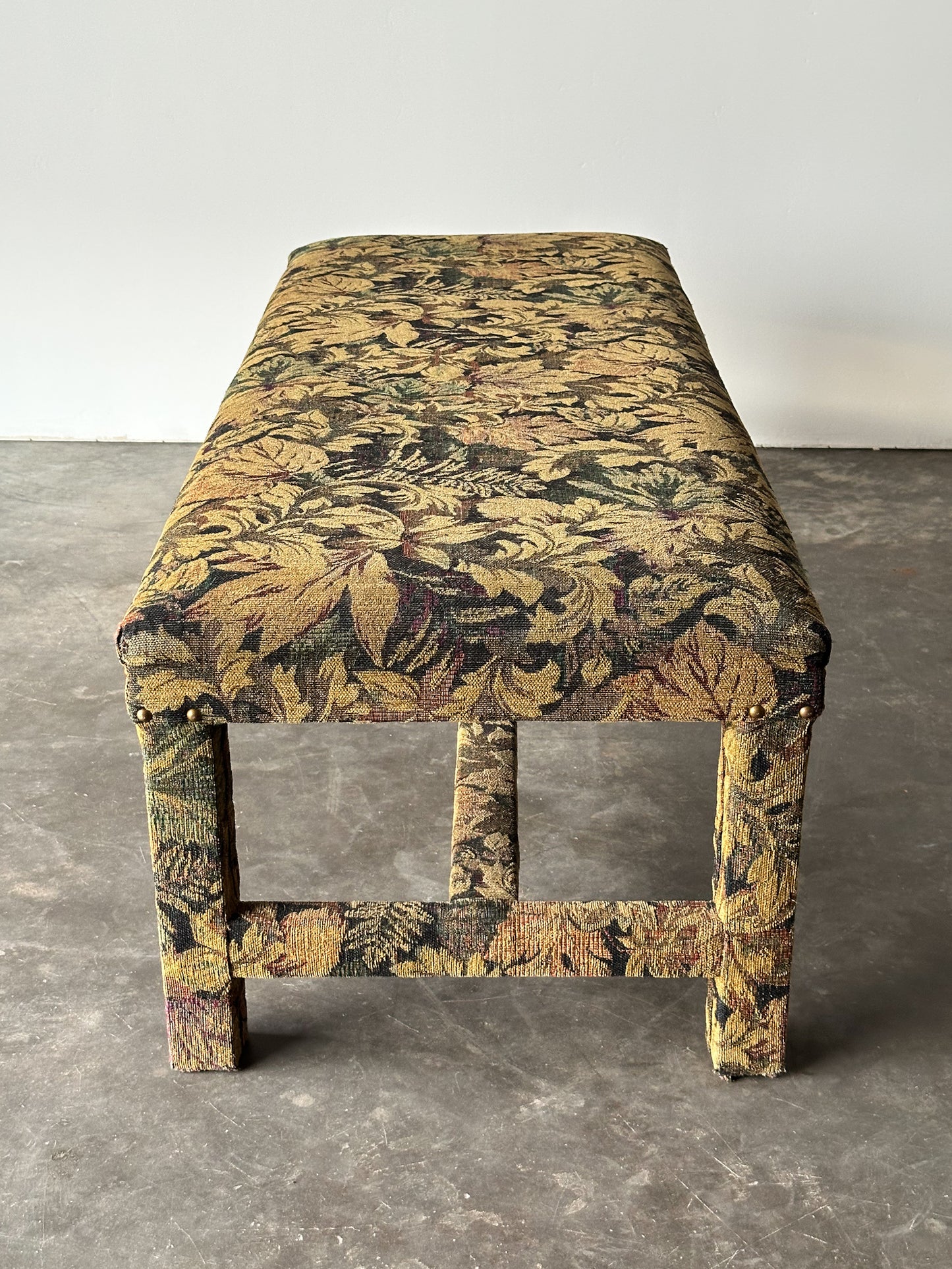 Fully-Upholstered Jacquard Tapestry Parsons Bench, 1980s