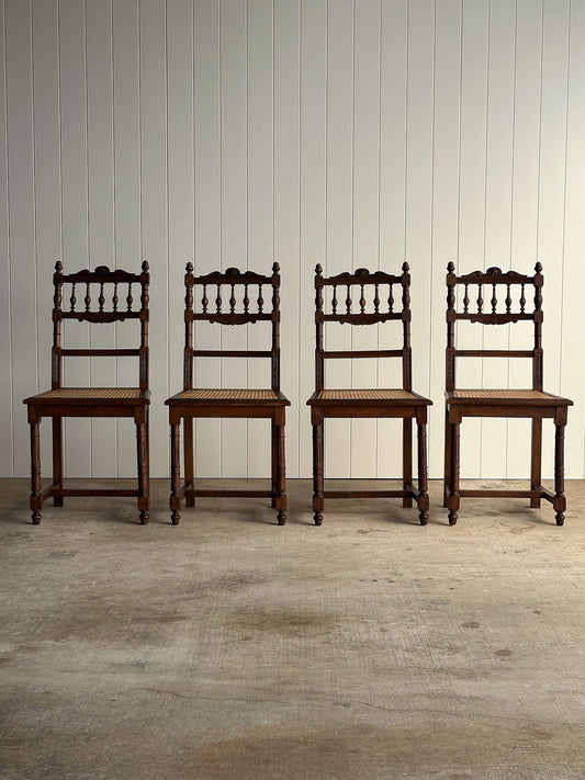 Set of Four Antique Dining Chairs With Carved Crest