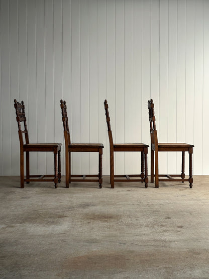 Set of Four Antique Dining Chairs With Carved Crest