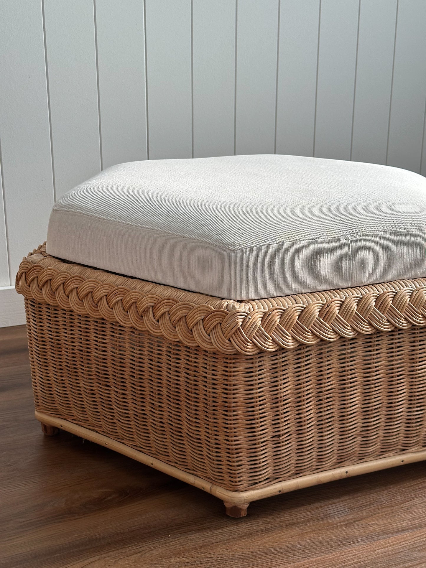 Vintage Brown Jordan Braided Wicker Hexagonal Ottoman