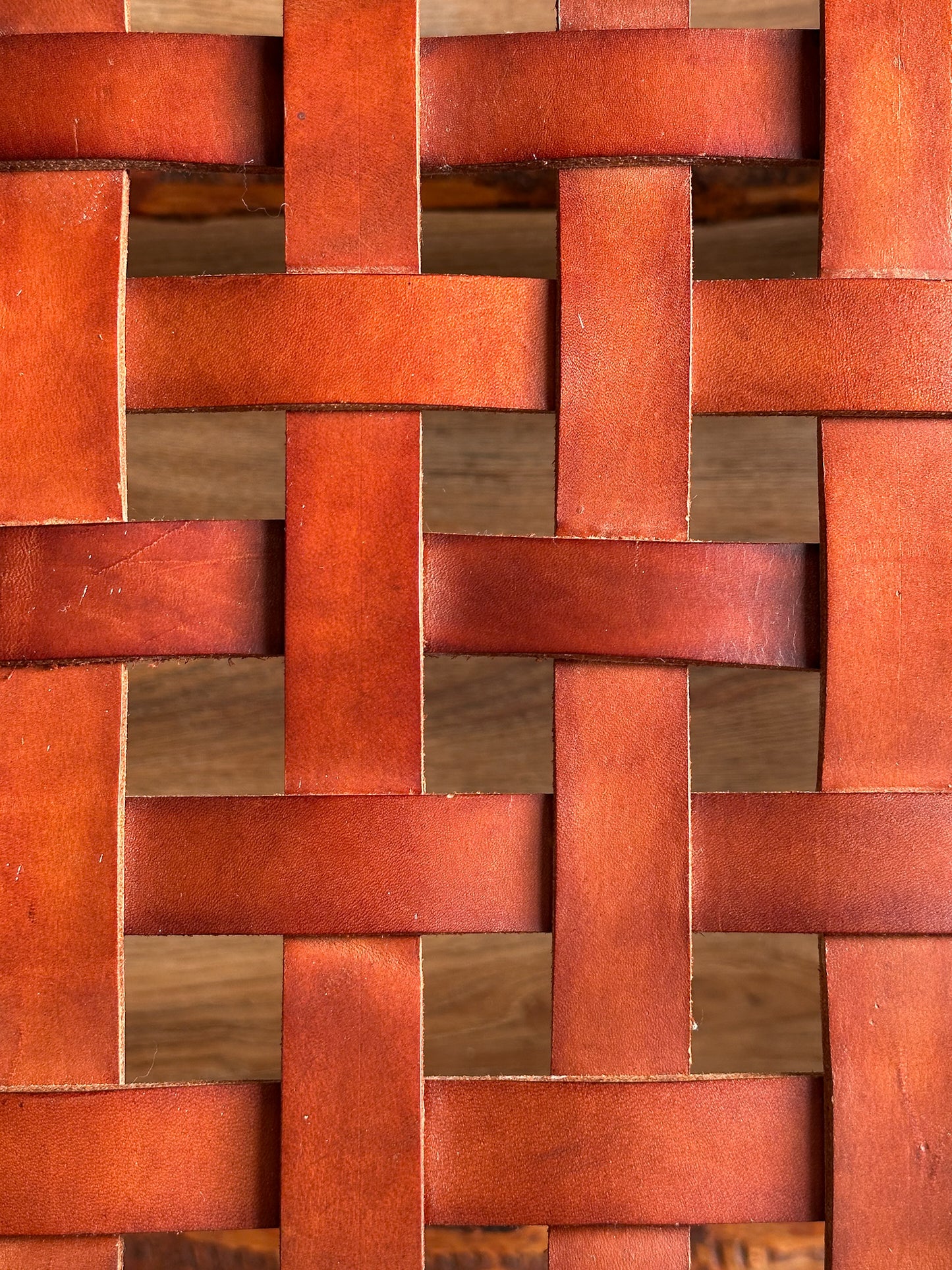 1940s Tuscan Leather Strap & Wood Dining Chairs, Set of Four