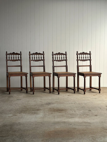 Set of Four Antique Dining Chairs With Carved Crest