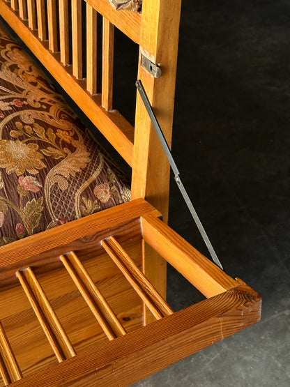 Pine Bench Fold-Out Daybed With Hidden Storage, Central Europe, 19th Century