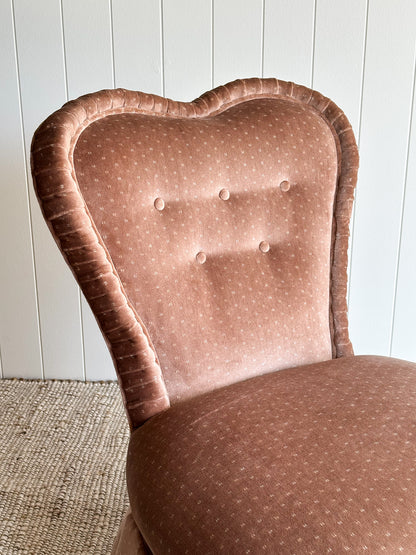 Vintage Blush Velvet Vanity Slipper Chair with Pleated Skirt