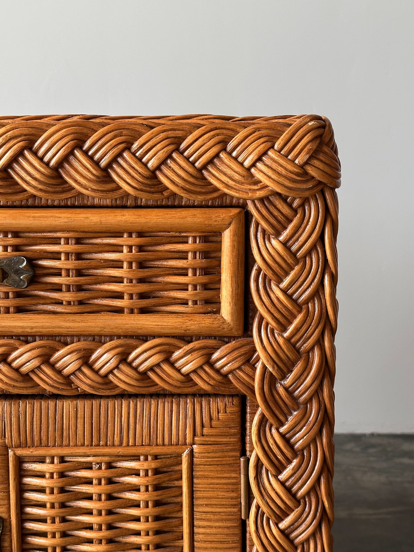 Vintage Woven Wicker Nightstand