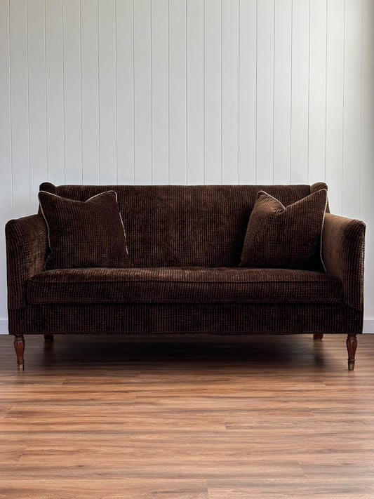 Vintage Lillian August Chocolate Velvet Corduroy Loveseat