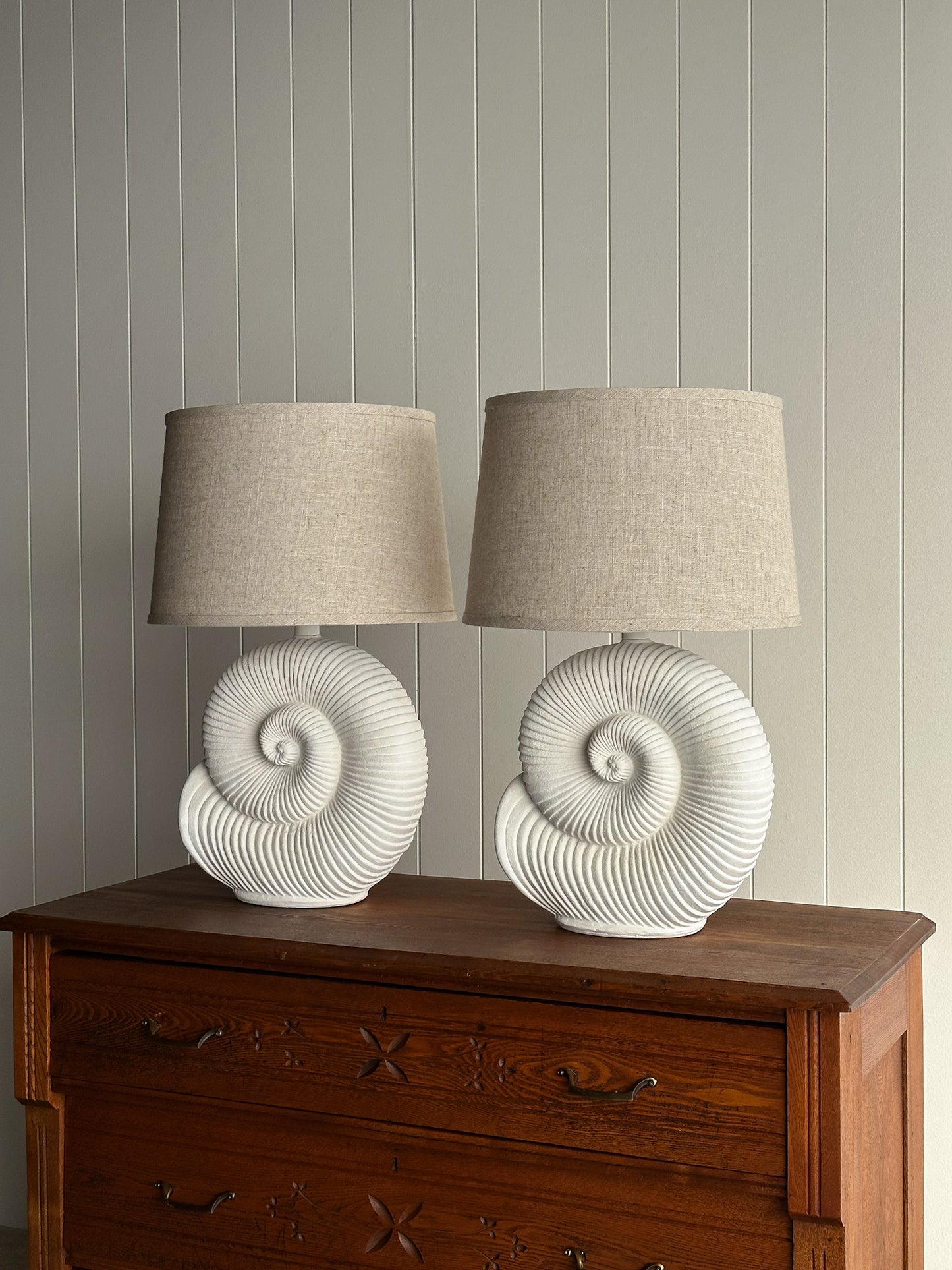 Vintage Postmodern Plaster Seashell Table Lamps, Pair