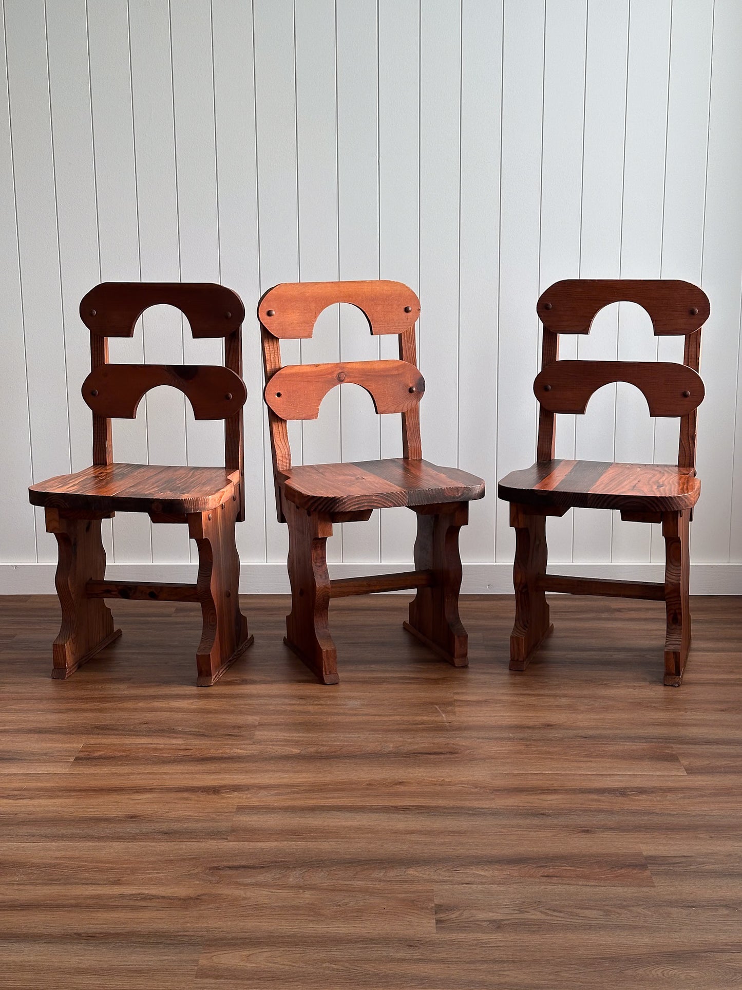 1970s Brutalist Pine Dining Chairs, Set of 6