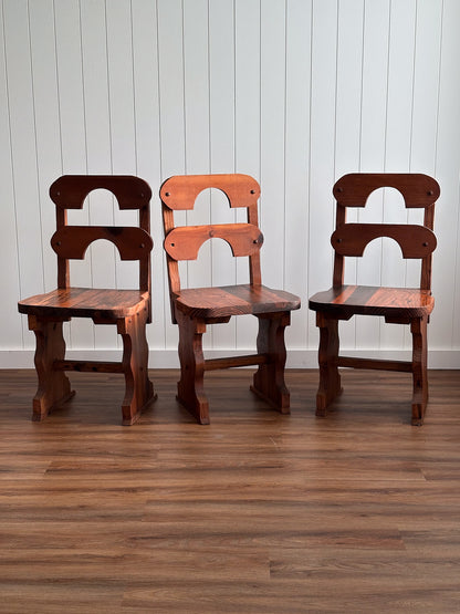1970s Brutalist Pine Dining Chairs, Set of 6