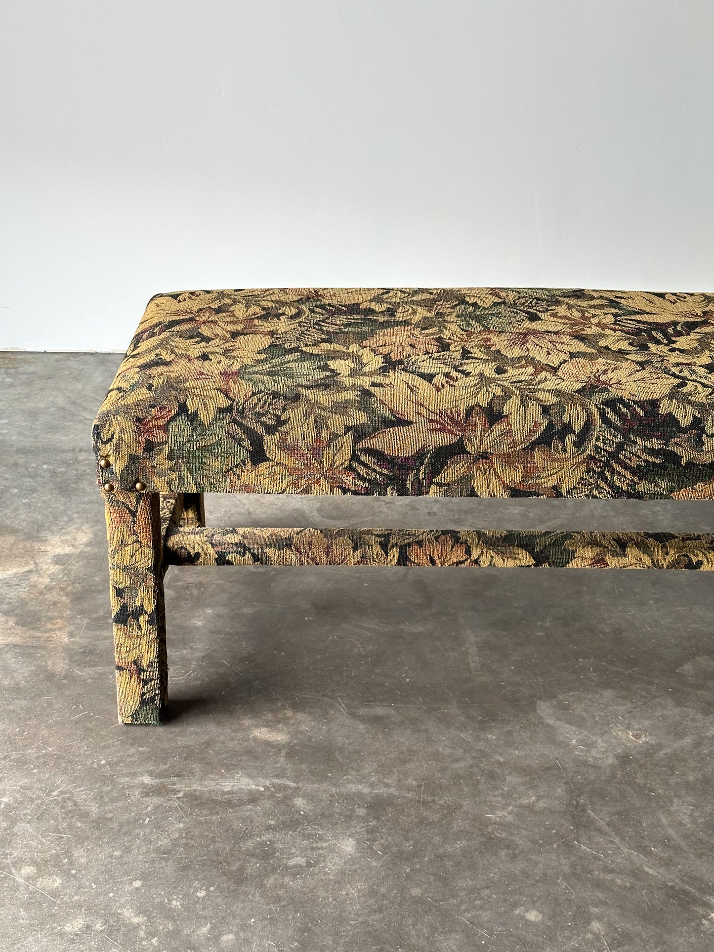 Fully-Upholstered Jacquard Tapestry Parsons Bench, 1980s