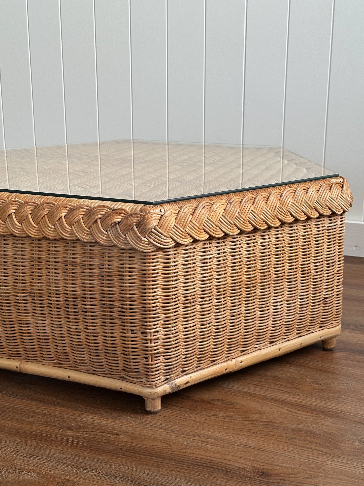 Vintage Brown Jordan Braided Wicker Coffee Table