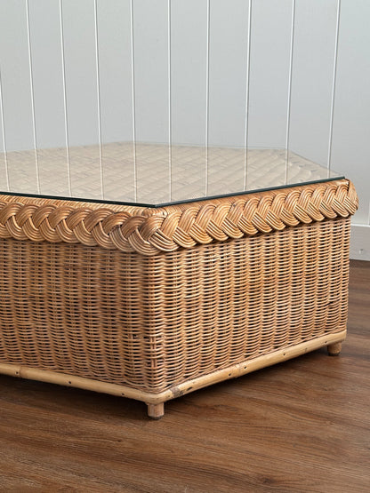 Vintage Brown Jordan Braided Wicker Coffee Table