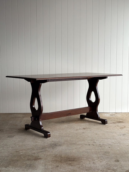 Antique English Country Oak Trestle Dining Table