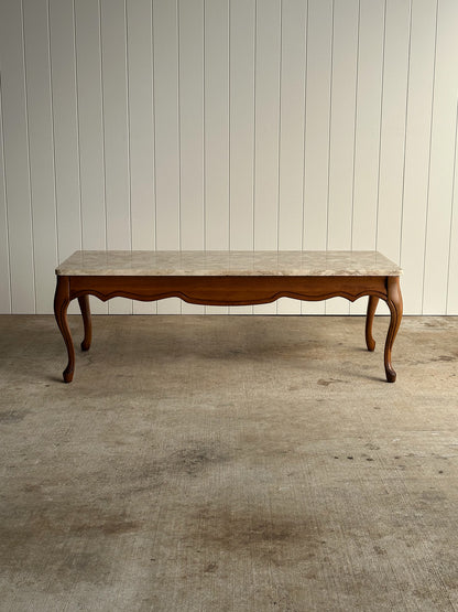 Vintage French Provincial Carved Maple Coffee Table with Marble Top
