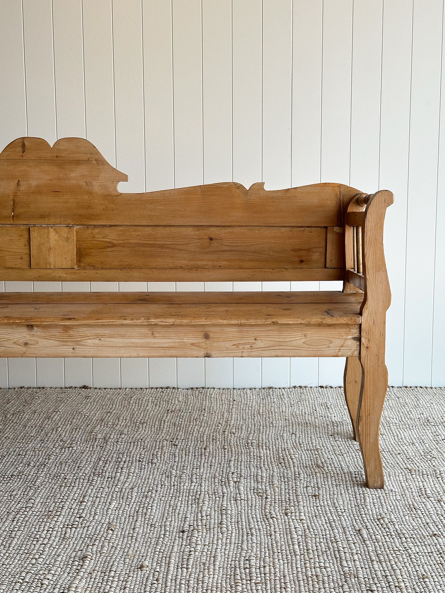 Antique Pine Primitive Folk Art Bench with Paneled Back