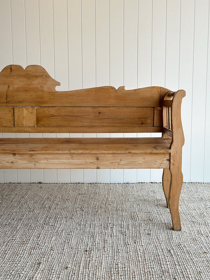 Antique Pine Primitive Folk Art Bench with Paneled Back