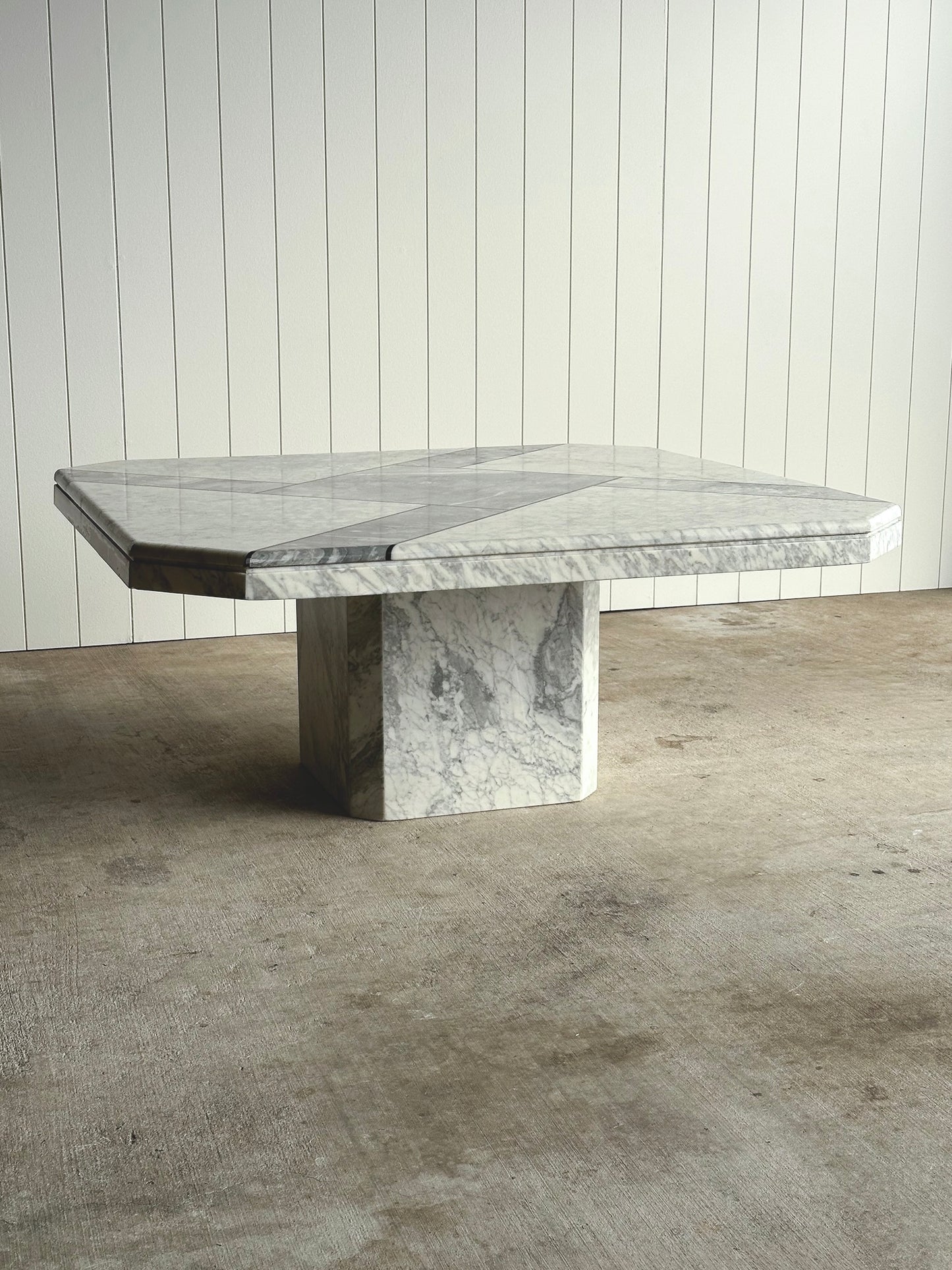 Italian Carrara & Bardiglio Marble Inlay Coffee Table, 1970s