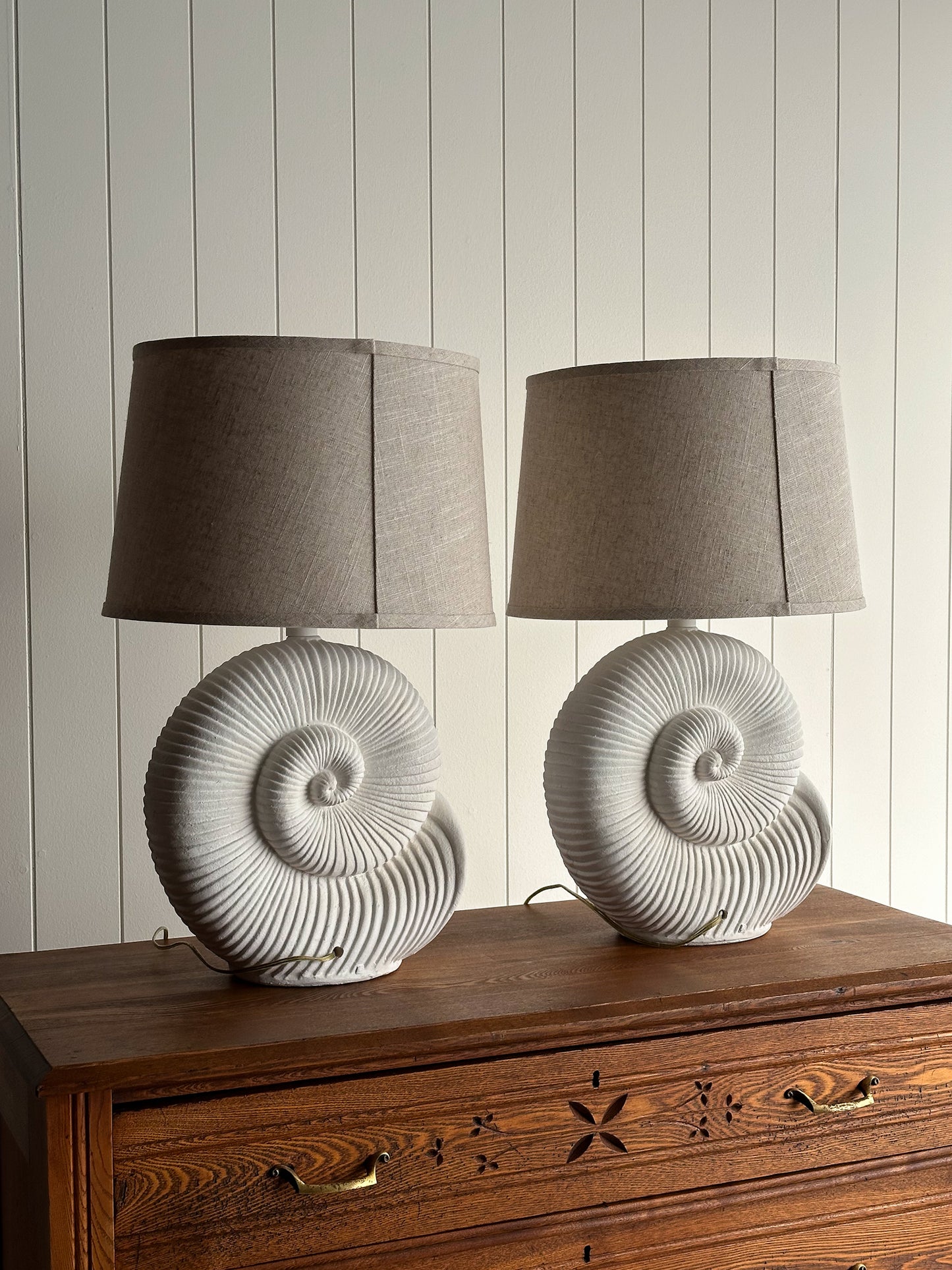 Vintage Postmodern Plaster Seashell Table Lamps, Pair