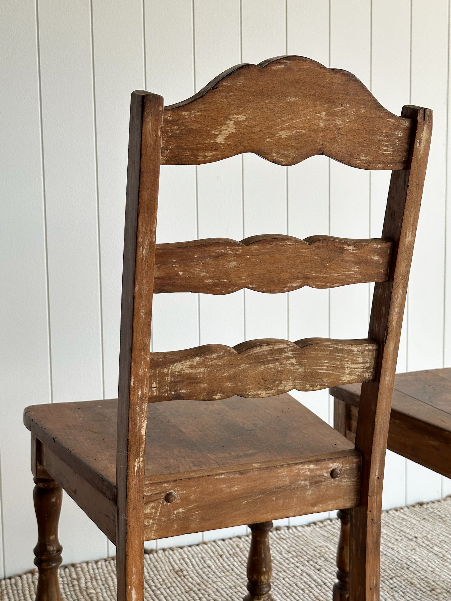 Antique Ladderback Scalloped Accent Dining Chairs, Pair