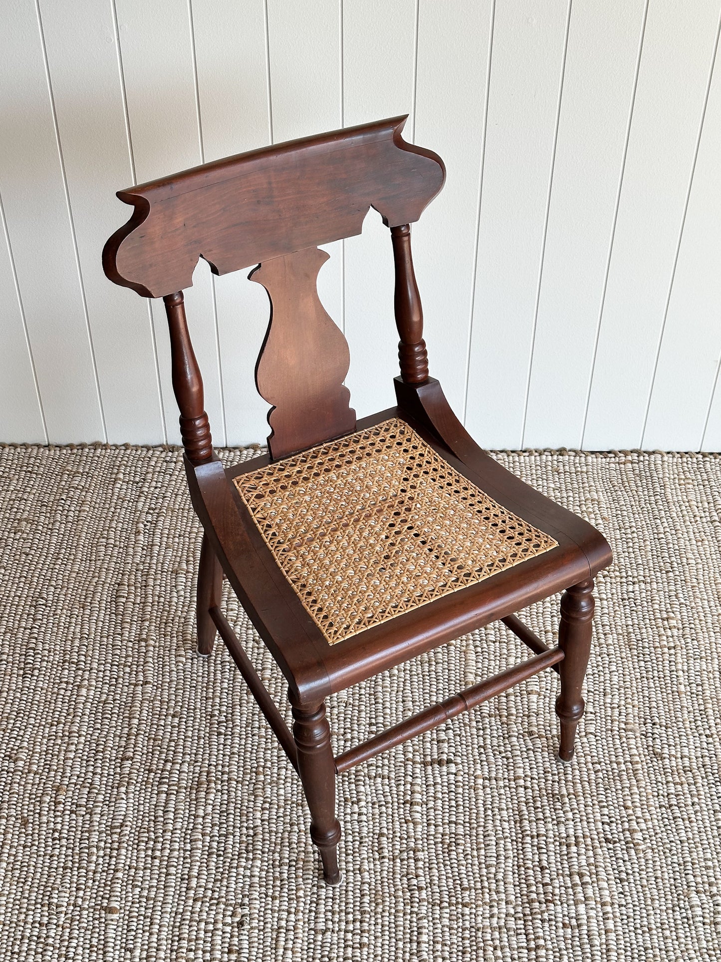 1960s Vintage Sculpted Mahogany Dining Chairs with Cane Seats, Set of 4