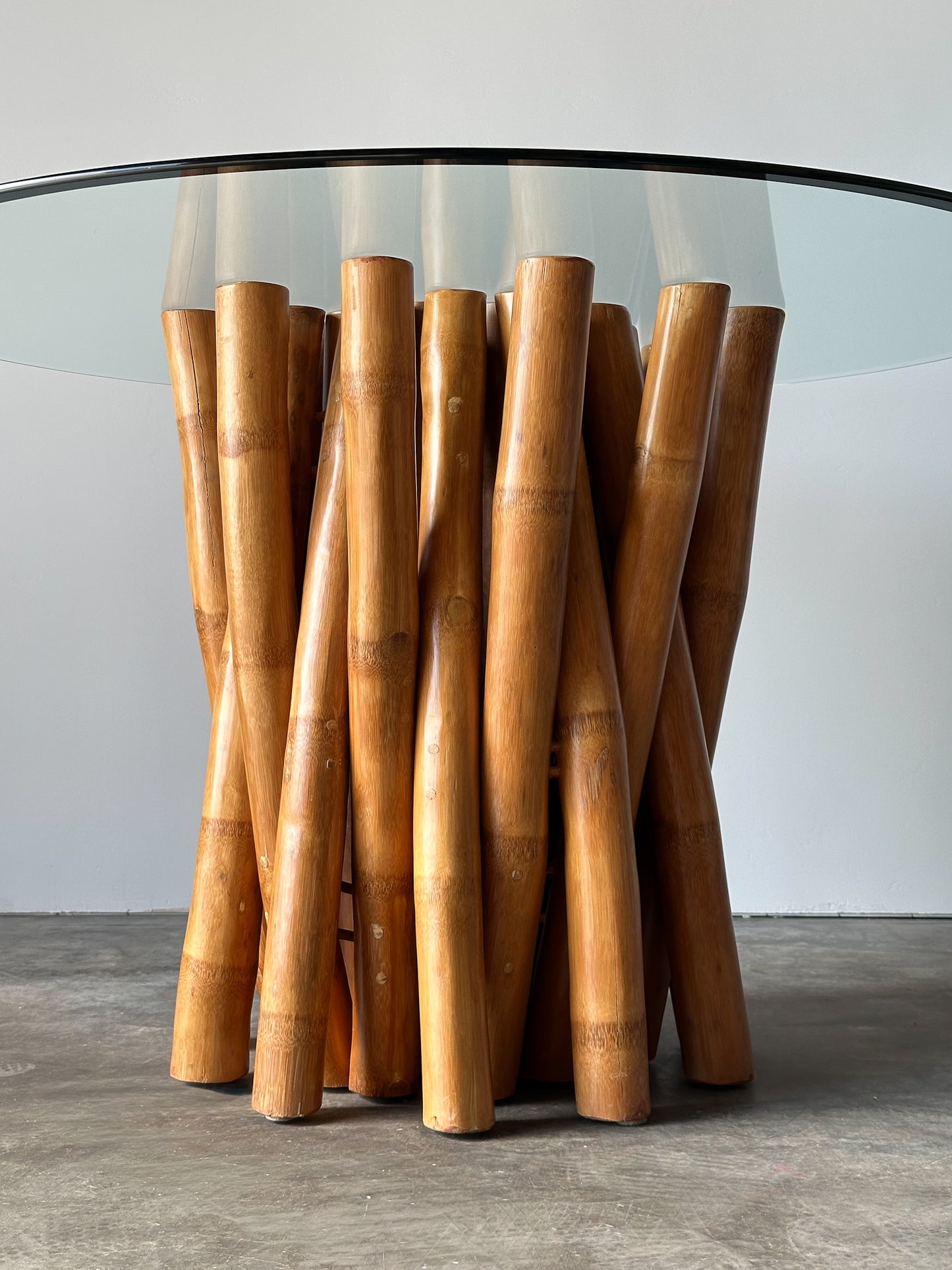 Vintage Sculptural Bamboo Pedestal Dining Table, Attributed to Budji Layug