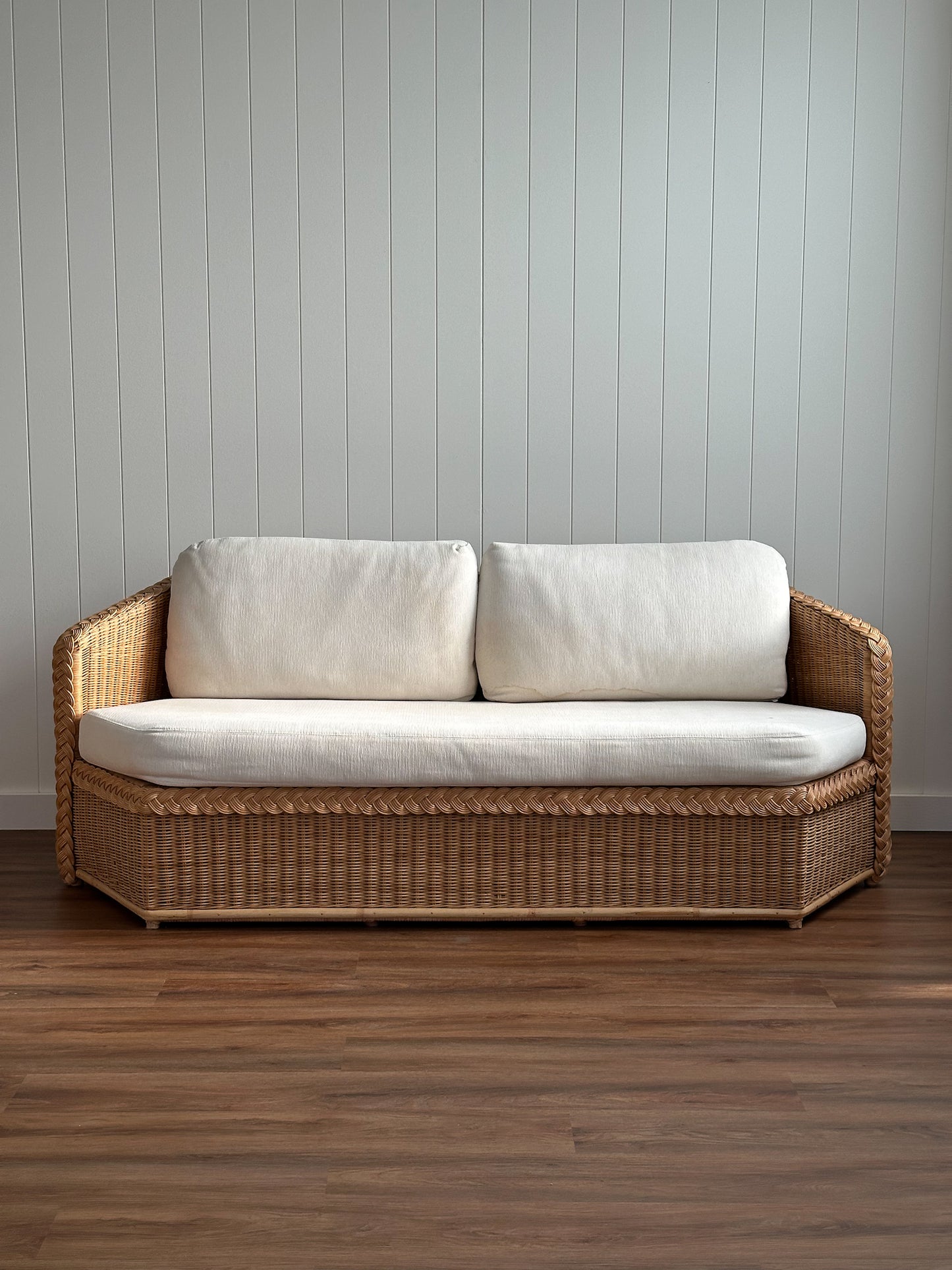 Vintage Brown Jordan Braided Wicker Sofa