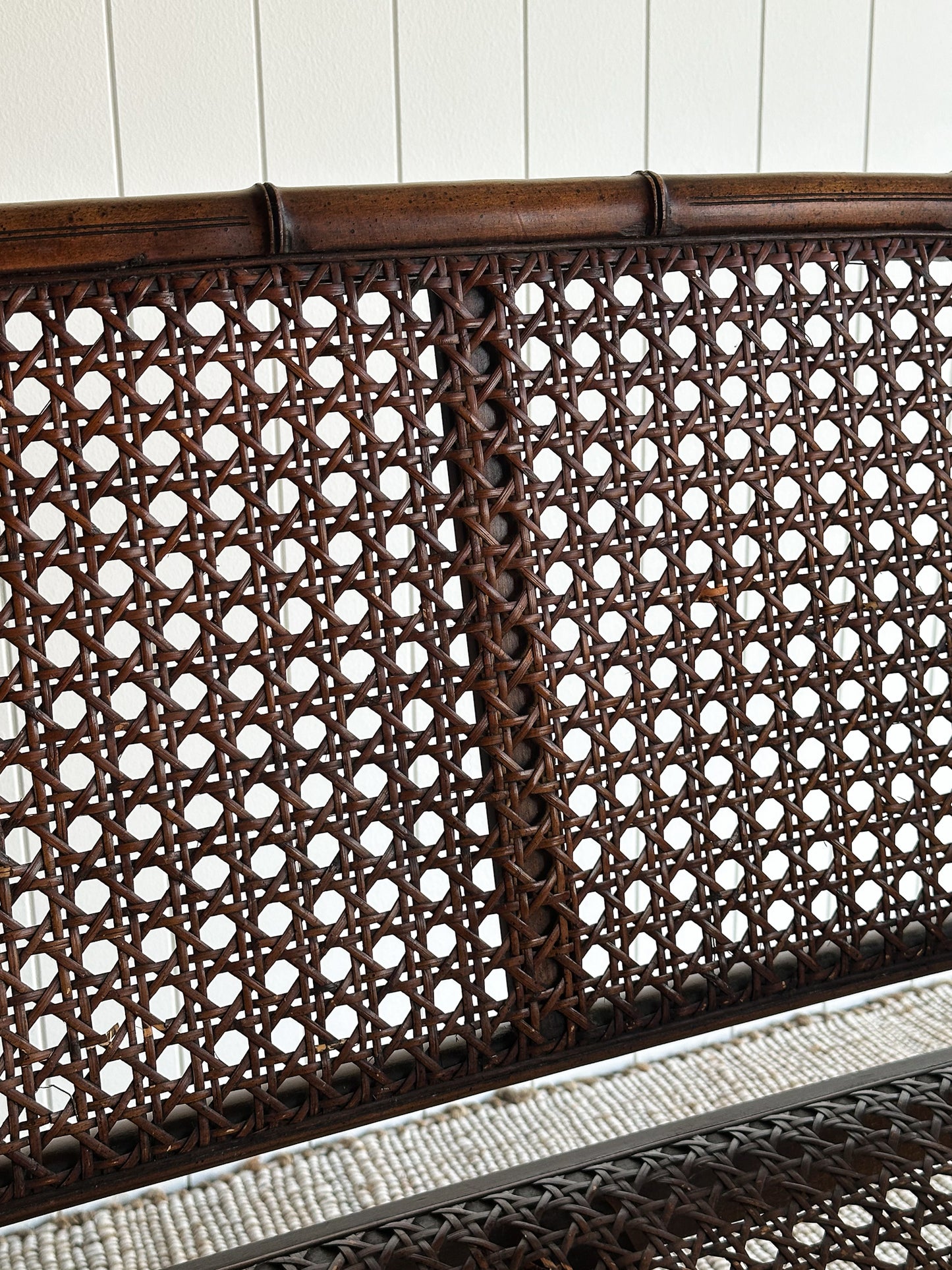 Vintage Faux Bamboo Caned Settee Bench, c. 1970s
